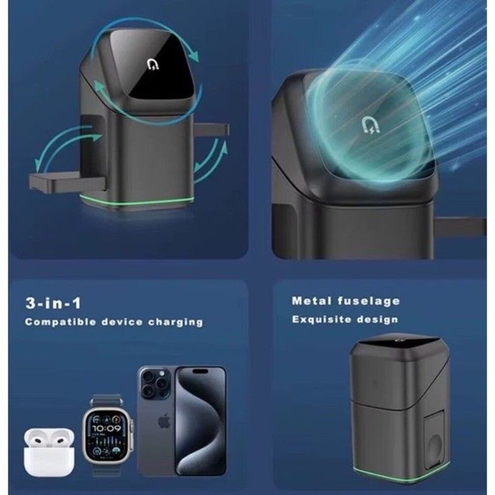 3 in 1 Auto Rotatable Wireless Charger mobile Phone,earphone,watch